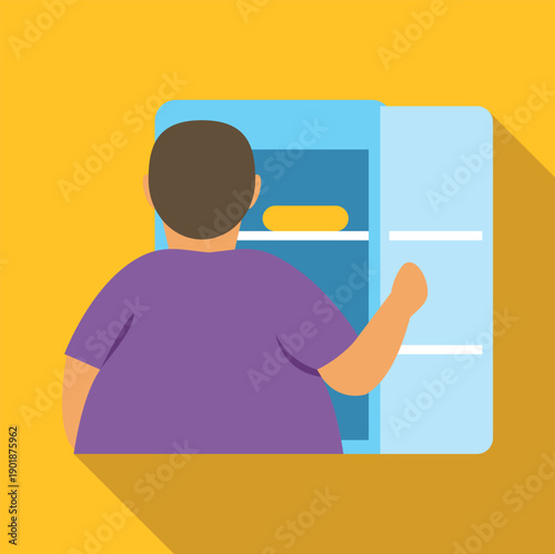 Overweight man opening an empty refrigerator, searching for something to eat