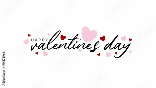 Elegant calligraphic Happy Valentine's Day typography with charming pink and red heart accents, perfect for romantic celebrations and loving greetings