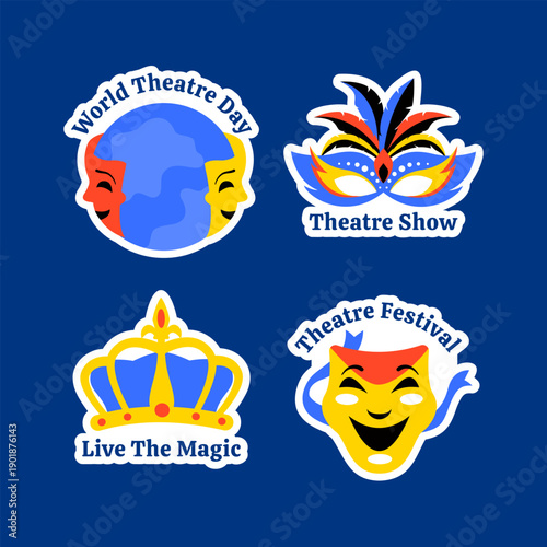 World Theatre Day Label Flat Cartoon Hand Drawn Illustration Background