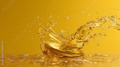 Dynamic splash of golden liquid creating a captivating visual effect against a vibrant background.