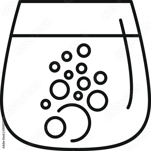 Carbonated drink in a glass with sparkling bubbles, black line icon style