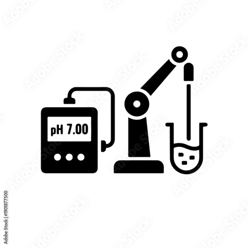 benchtop pH meter icon featuring a static digital unit and an articulated electrode stand. representing high-precision analytical chemistry, laboratory research, and stationary testing equipment