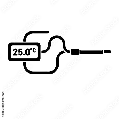 digital thermometer icon with a metal probe and sensor wire. representing electronic temperature measurement, laboratory automation, and precise digital monitoring for scientific research
