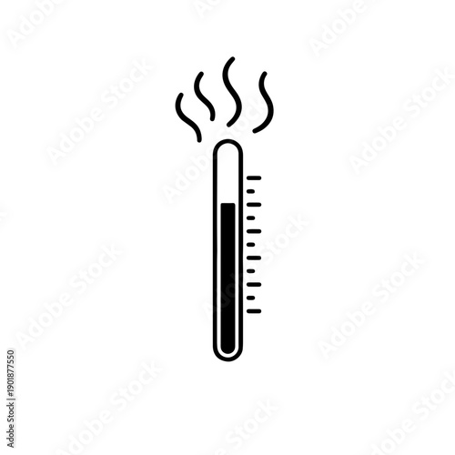 icon of a thermometer showing a high-temperature reading. Features a boiling liquid effect or heat accents to represent extreme heat, boiling point, and thermal energy in a scientific or industrial 