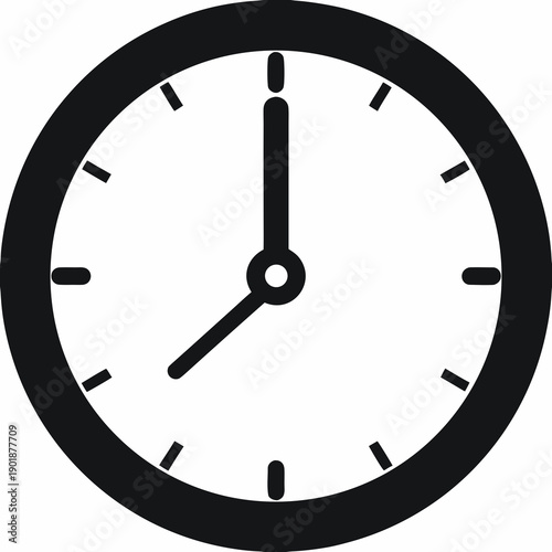 A minimalist black and white clock icon with a simple design