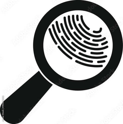 Magnifying glass identifying a fingerprint, representing investigation, security, and identity verification