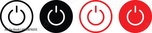 Power button icons in black and red colors showing standby and startup symbols with solid and outline 
