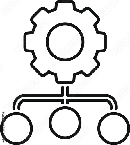 Gear distributing inputs or tasks to multiple output circles, representing workflow management