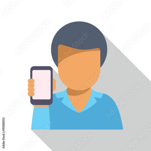 Person showing a smartphone with a blank screen on a minimal flat design illustration