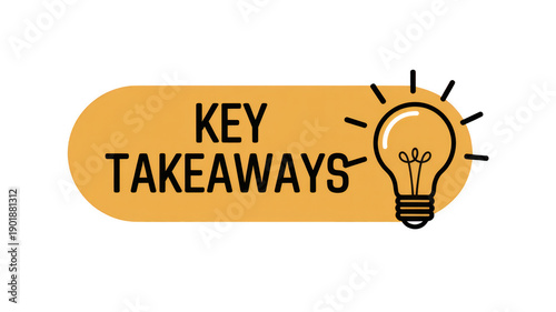 Key takeaways lightbulb with lines yellow black text isolated on a transparent background