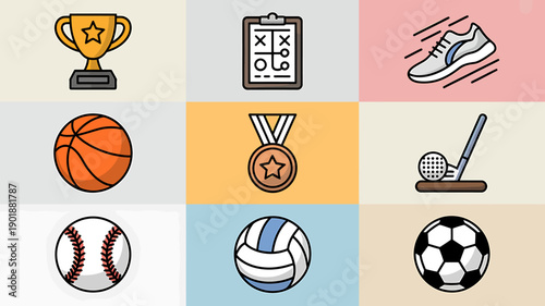 Sport Icons Set: A collection of various sport icons, representing diverse athletic activities with a visually appealing set.