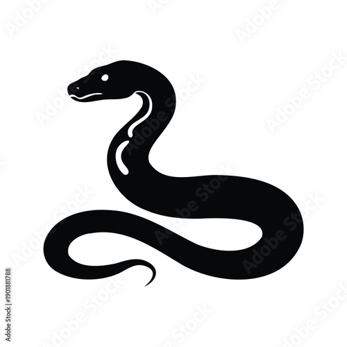python silhouette vector illustration, Elegant snake silhouette vector illustration with smooth curves for logo or brand design