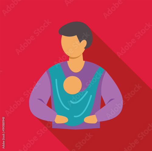 Father wearing baby in a sling, representing modern parenthood and childcare