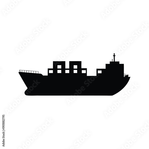 ship loading containers silhouette vector illustration, Modern cargo ship silhouette vector illustration with stacked containers for shipping and logistics design