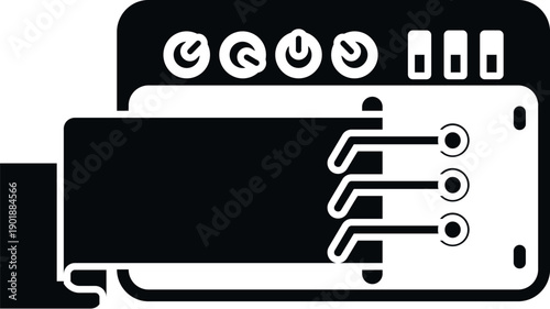 Guitar amplifier with audio input cables on a minimal black and white icon