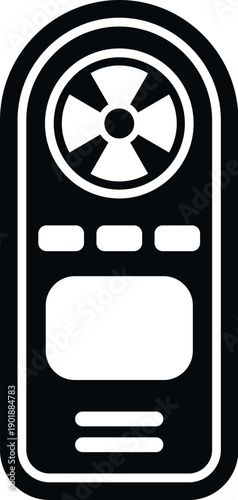 Geiger counter measuring radiation with a radioactive symbol on the display