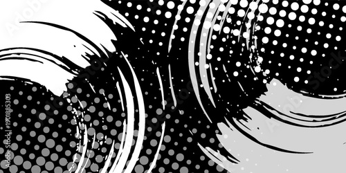 Black and yellow abstract background with halftone dot style. simple art frame old simple