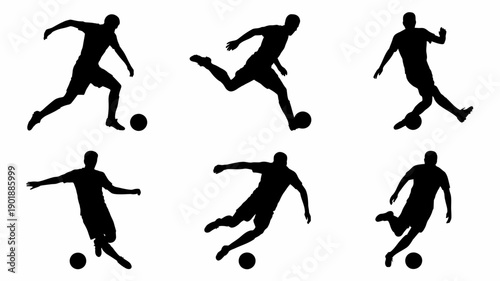 Soccer Silhouette Action: Dynamic silhouettes capture the essence of soccer, depicting moments of intense action. Showing player movements, the black and white image focuses on key techniques.