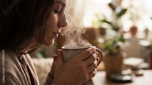 A serene moment: a woman sa...