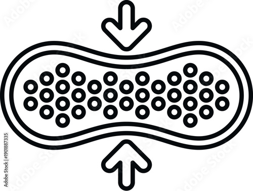 Cushion icon illustrating pressure absorption from opposing arrows