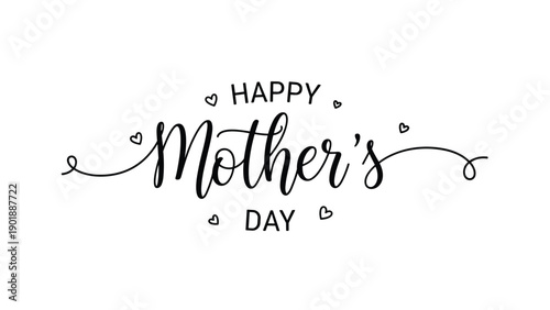 Elegant and heartfelt handwritten script lettering "Happy Mother's Day" adorned with charming small heart decorations, presented on a clean white background.