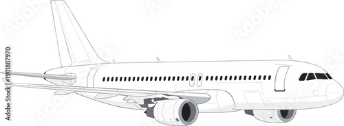 Simple vector line art illustration of a commercial passenger airplane, isolated on a white background