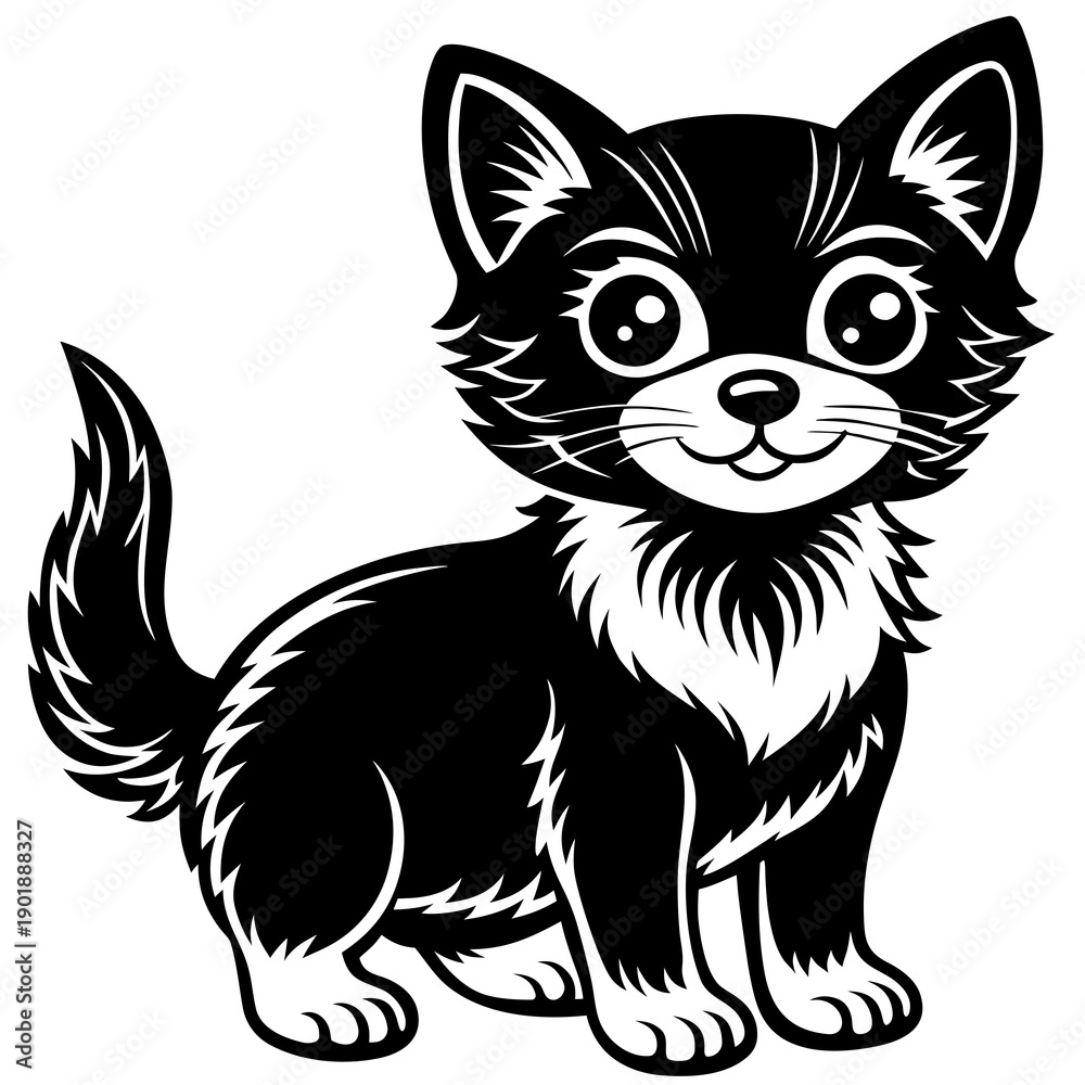 Fototapeta premium Cute Kitten Cartoon Character Black and White Vector