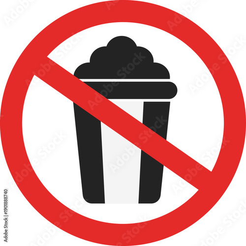 Isolated illustration of a popcorn ban sign. Bringing popcorn is prohibited in this area.