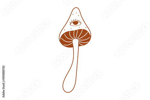 Mystical mushroom with third eye illustration in outline style
