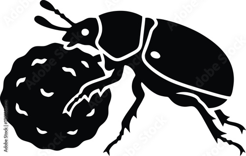 Dung Beetle Silhouette Rolling Ball � Minimal Scarab Insect Vector for Nature and Ecology Design