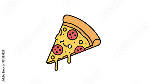 Single slice of pepperoni pizza, dripping with melted cheese, rendered in a playful, cartoonish style, perfect for food-related designs, menus, or fast-food advertisements.