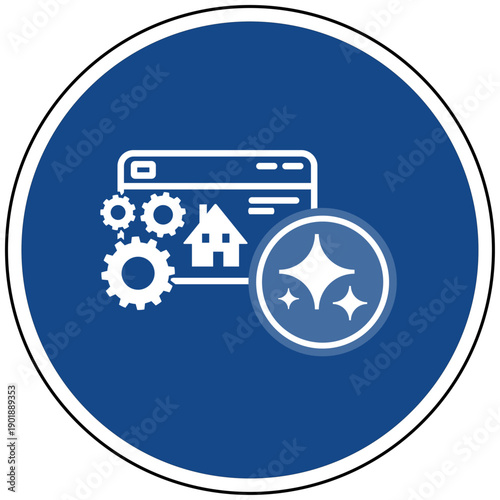 KI gesteuerte Hausverwaltung und Smart Home Optimierung blaues Icon Vektor Illustration Künstliche Intelligenz Software für Immobilien und Haustechnik Symbole