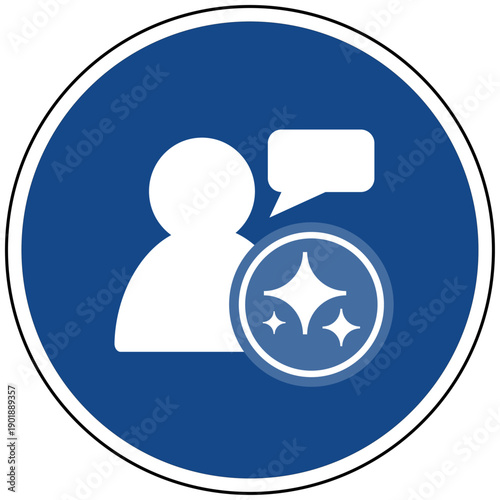 KI Sprachassistent und Chatbot Kommunikation Vektor Illustration Person mit Sprechblase und Künstliche Intelligenz blaues Icon für Kundenservice Grafik