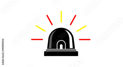 A black siren light with red and yellow flashing lights emanating from it.