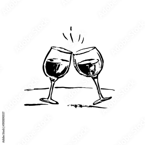 Hand Drawn Wine Glasses Art Drawing. Doodles Sketch Vector Illustration of Wine Glasses Icons in Minimalist Grunge Style. Charcoal Illustration for Party, Cards, Invitations, Menus, Wall Art,