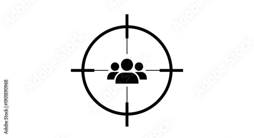 A crosshair reticle is centered on a group of three stylized human figures.
