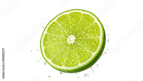 Fresh lime wedge with water droplets on black background
