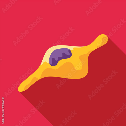 Human cell structure with nucleus and cytoplasm against a red background