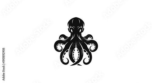 Black octopus silhouette on white background