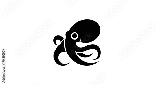Black octopus silhouette on white background