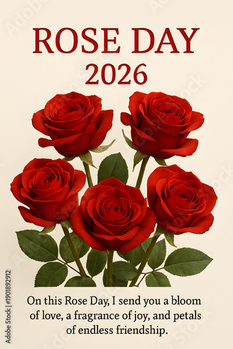 Red Roses Bouquet for Rose Day 2026, Love and Friendship Greeting Card