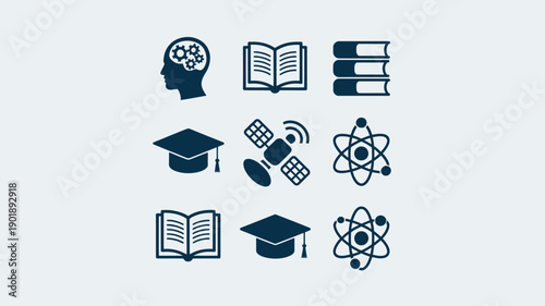 Knowledge at a Glance: A curated collection of educational and scientific icons, symbolizing learning and discovery, perfect for conveying intellectual pursuits and academic endeavors.