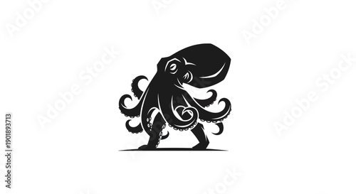 Black octopus silhouette on white background