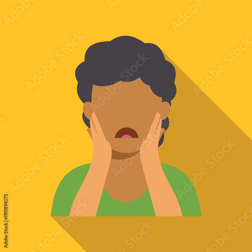 Person showing a scared or surprised expression with hands on cheeks