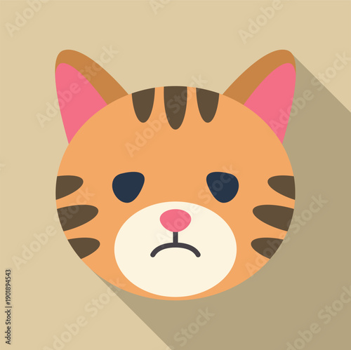 Cat head icon with rounded edges and long shadow representing sadness or disappointment
