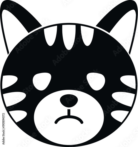 Sad cat face black and white icon illustration