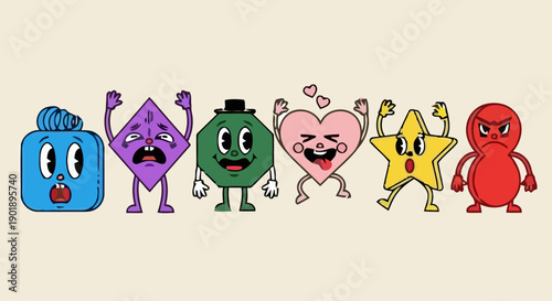 Cartoon shapes dance on screen with emotions and hearts freely