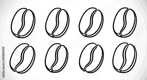 Eight Coffee Beans Graphic Icon Set Isolated on White Background, Vector Illustration