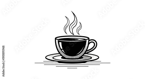 Hot Coffee Cup with Steam Rising - Simple Black and White Vector Illustration