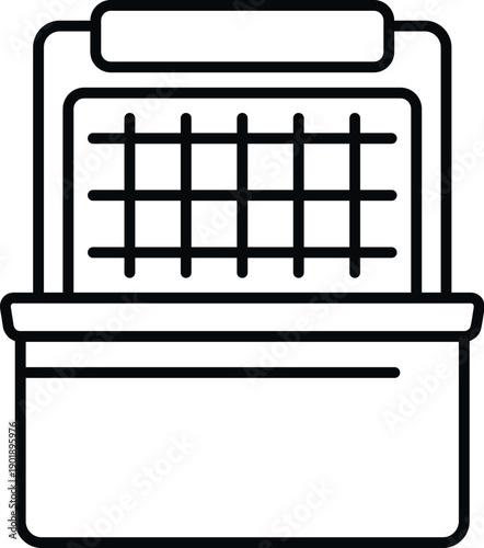 Ice maker producing frozen ice cubes in a grid tray